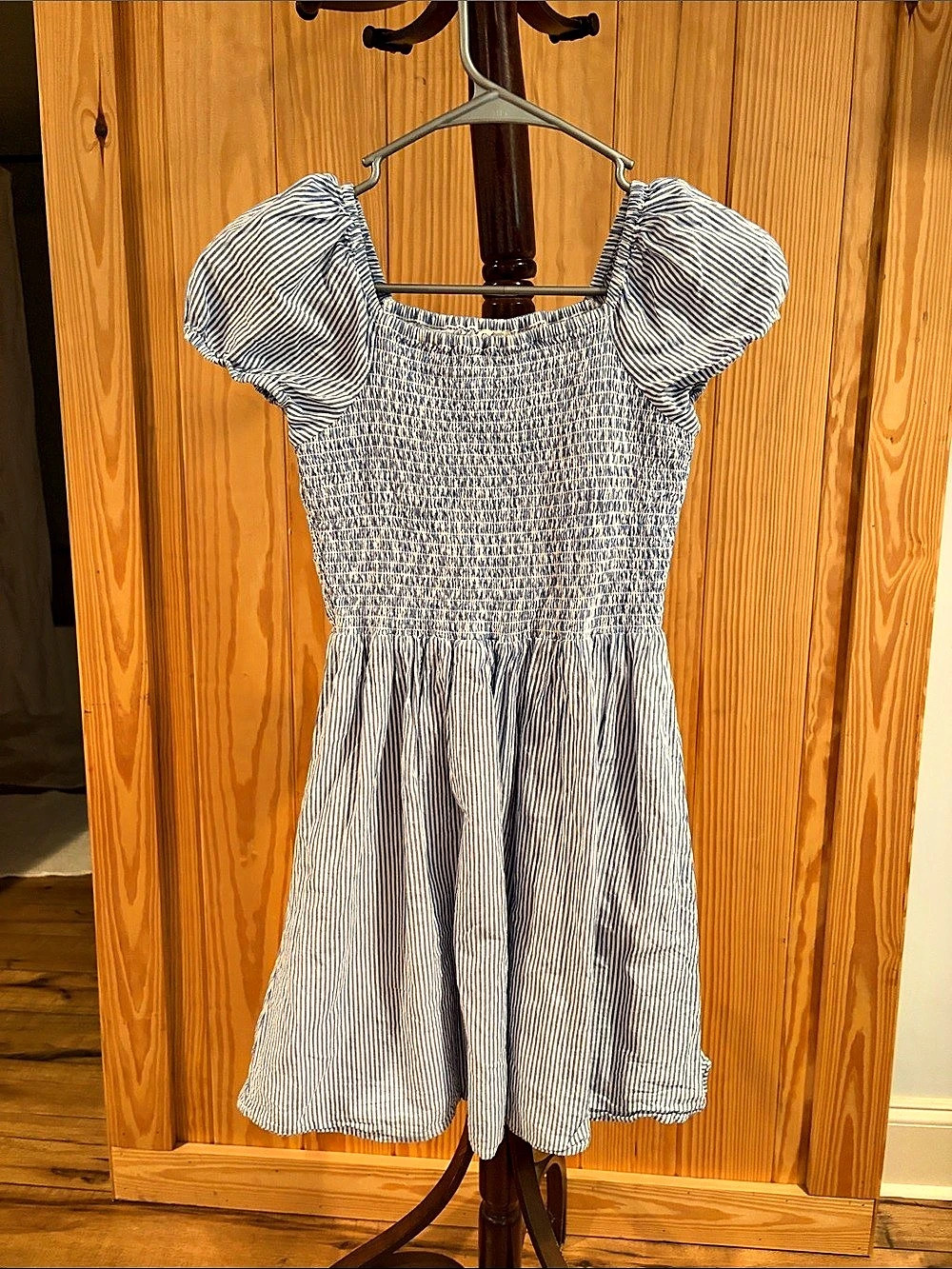 Crewcuts Girls Striped Smocked Dress Blue & White Size 12